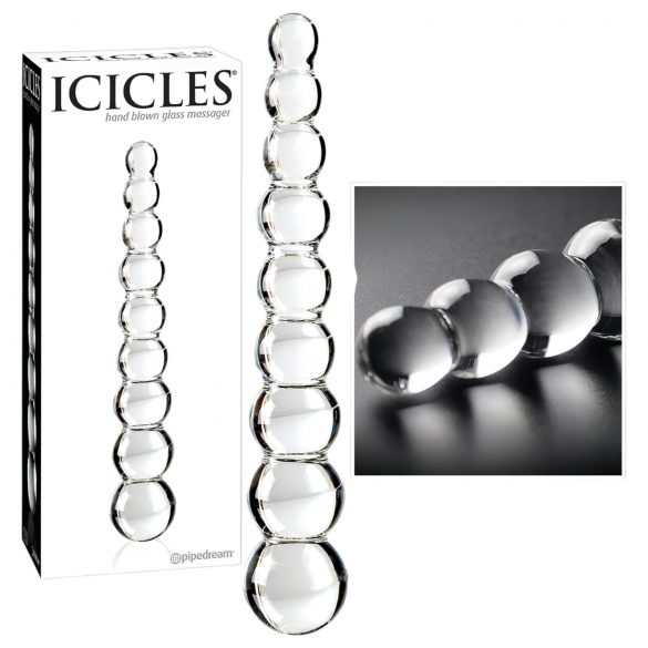 Icicles No. 2 - stakleni dildo s kuglicama (prozirni)