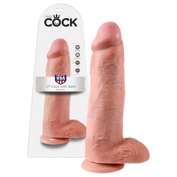 King Cock 12 testisa veliki dildo (30 cm) - prirodan