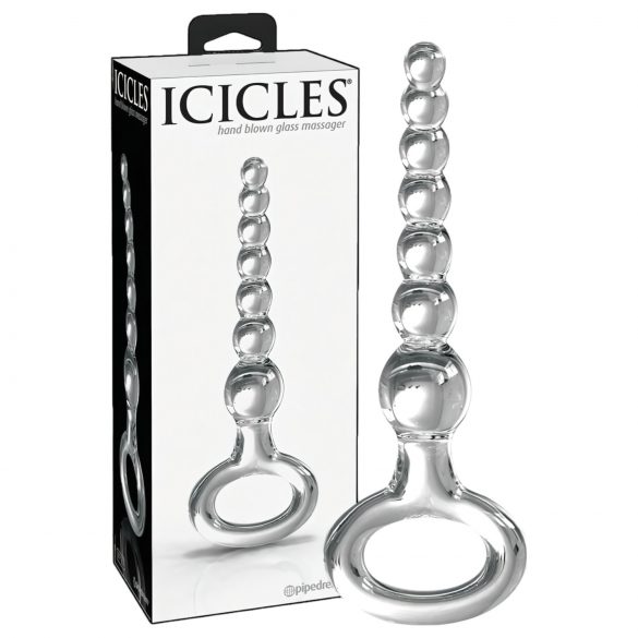 Icicles No. 67 - stakleni dildo s prstenastim držačem (prozirno)