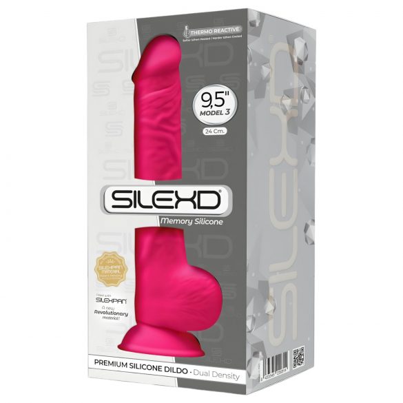 Silexd 9.5 - savitljiv, ljepljiv, testikularni dildo - 24 cm (roza)