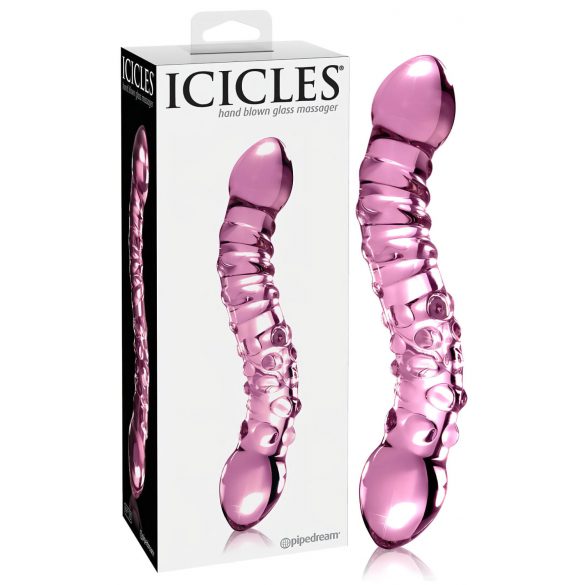 Icicles No. 55 - dvostrani, stakleni dildo za G-točku (roza)