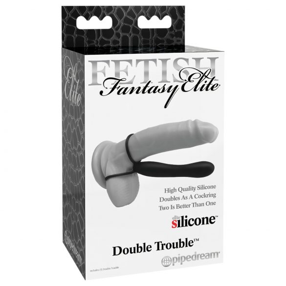 Fetish Double Trouble - Prsten za Penis i Analni Dildo (crna)