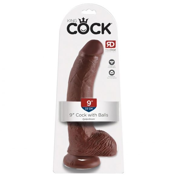 King Cock 9 - veliki dildo s vakuumskim postoljem i testisima (23 cm) - smeđi