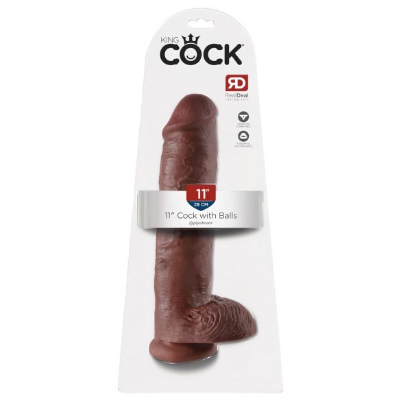 King Cock 11 - veliki dildo s vakuumskim postoljem i testisima (28 cm) - smeđi