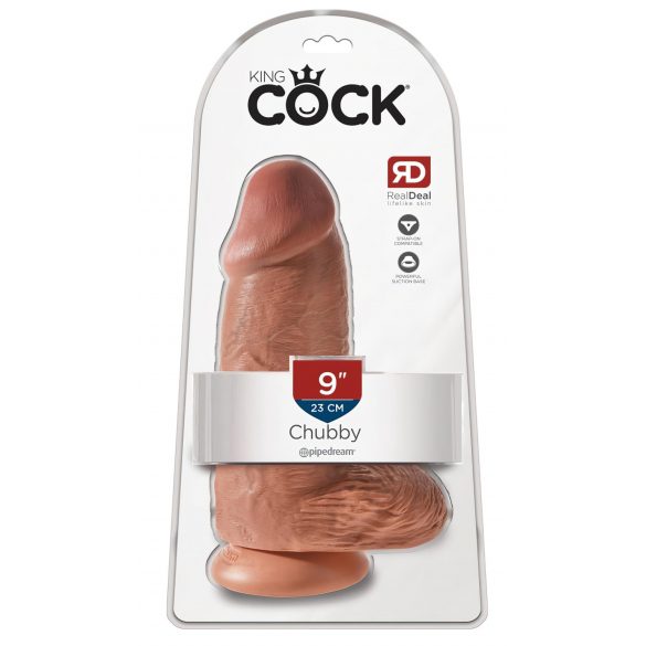 King Cock 9 Chubby - vakuumska čašica, testikularni dildo (23cm) - tamno prirodno