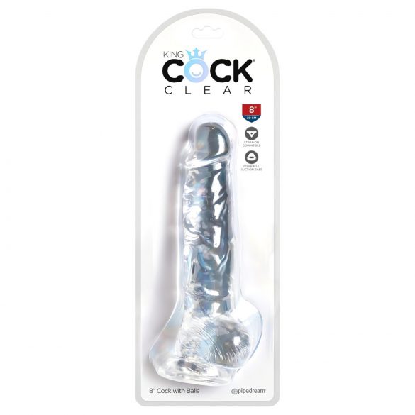 King Cock Clear 8 - vakuumska čašica, dildo za testise (20 cm)