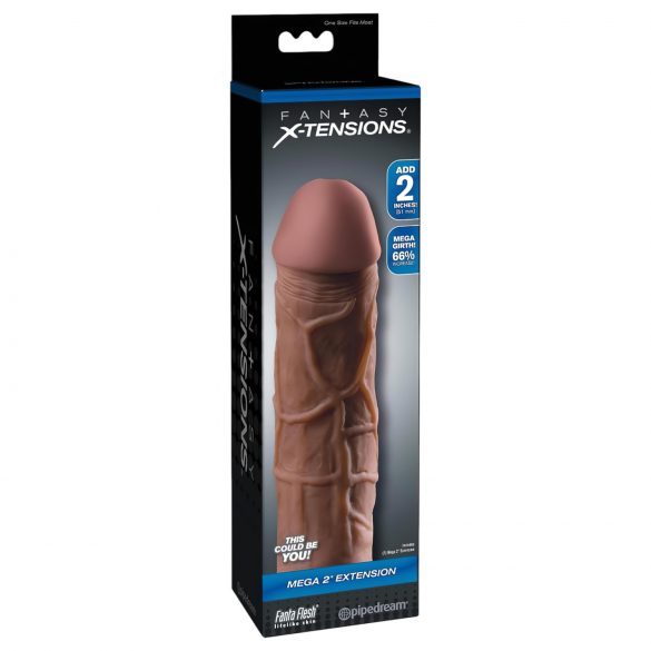 X-TENSION Mega 2 - realistična ovojnica za penis (20,3 cm) - tamna prirodna