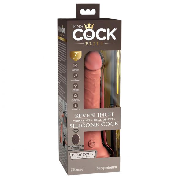 King Cock Elite 7 - realistični vibrator s vakuumom, radio 18cm - prirodan