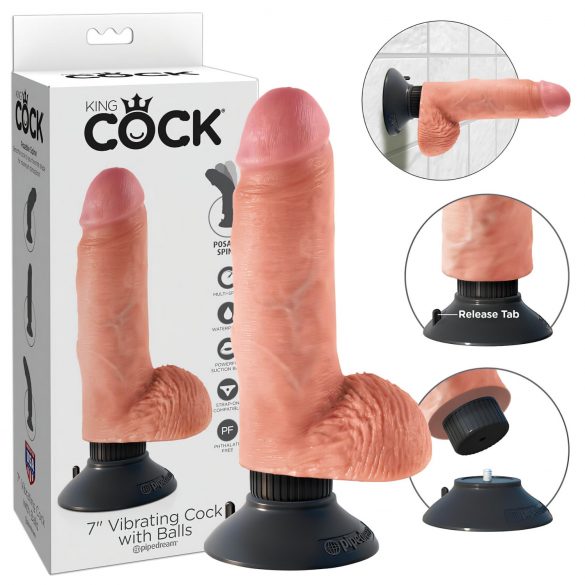 King Cock 7 savitljivi, testikularni, vakuumski vibrator (18 cm) - prirodan