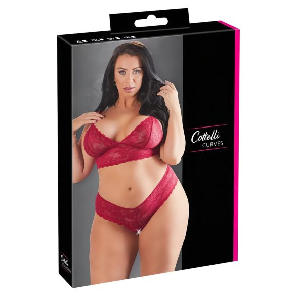 Cottelli Plus Size - mekani čipkasti grudnjak set (crveni) - 2XL