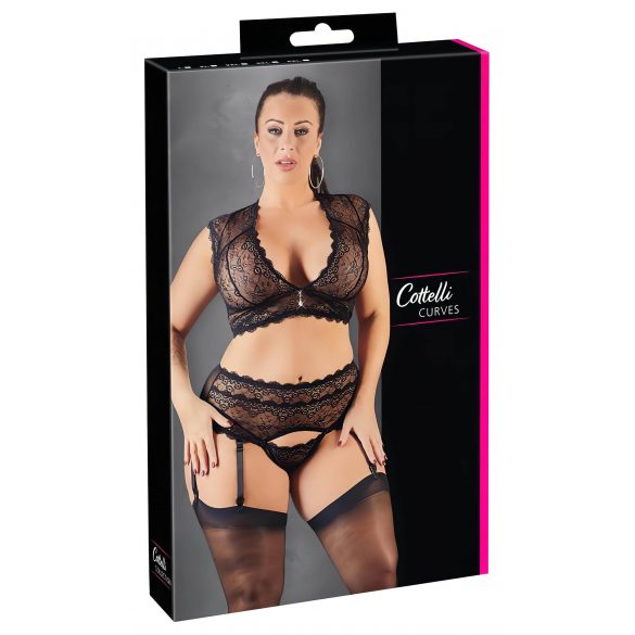 Cottelli Plus Size - set donjeg rublja s čipkom i štrasom (crni)