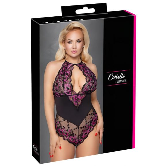 Cottelli Plus Size - cvjetni body (crno-ljubičasti) - 3XL