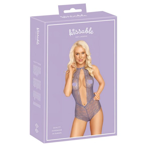 Kissable - čipkasti body s ogrlicom (ljubičasti)