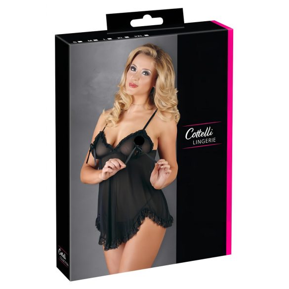 Cottelli - Lagana, nabrana babydoll spavaćica (crna) - M