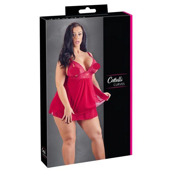 Cottelli Plus Size - Čipkasta, lagana babydoll spavaćica (crvena) - XL