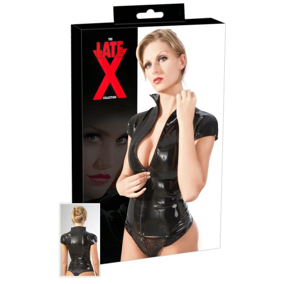 LATEX - ženski top s patentnim zatvaračem, kratkih rukava (crni)  - 2XL