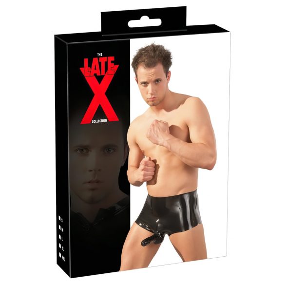 LATEX - bokserice s navlakom za penis (crne) - L/XL