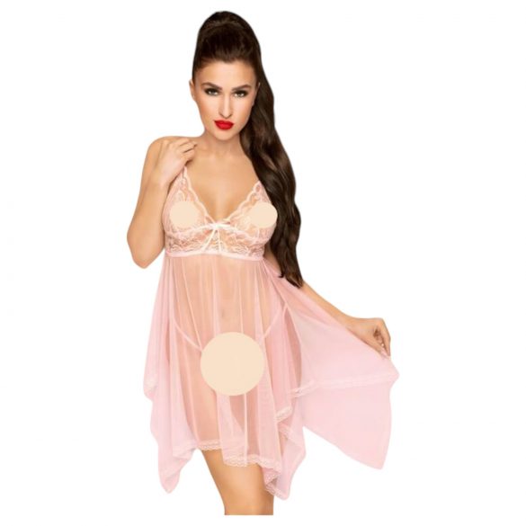 Penthouse Naughty Doll - asimetrična čipkasta haljina s tangama (roza)  - L/XL