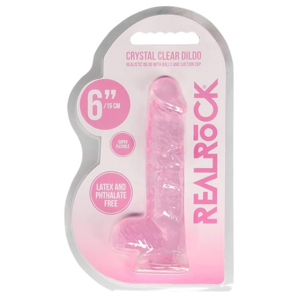 REALROCK - proziran realistični dildo - ružičasti (15 cm)