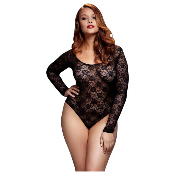 BACI Plus Size - dugih rukava, čipkasti body - crni (XL-XXL)